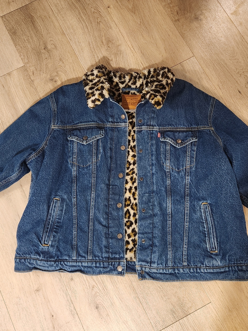 Levi's Blue Denim Jacket with Leopard Faux-Fur Lining